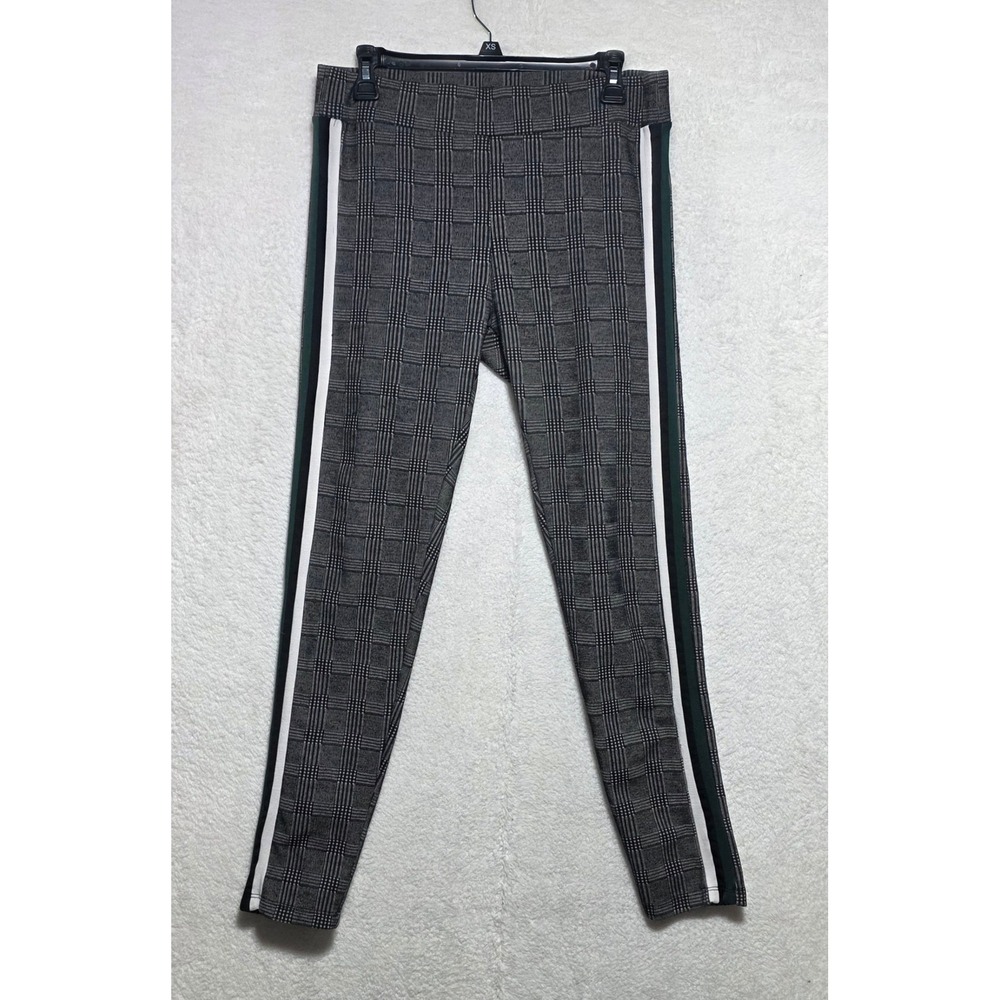 Stoosh Glen Plaid Side Stripe Leggings Gray Black Green XL High Rise Pull On